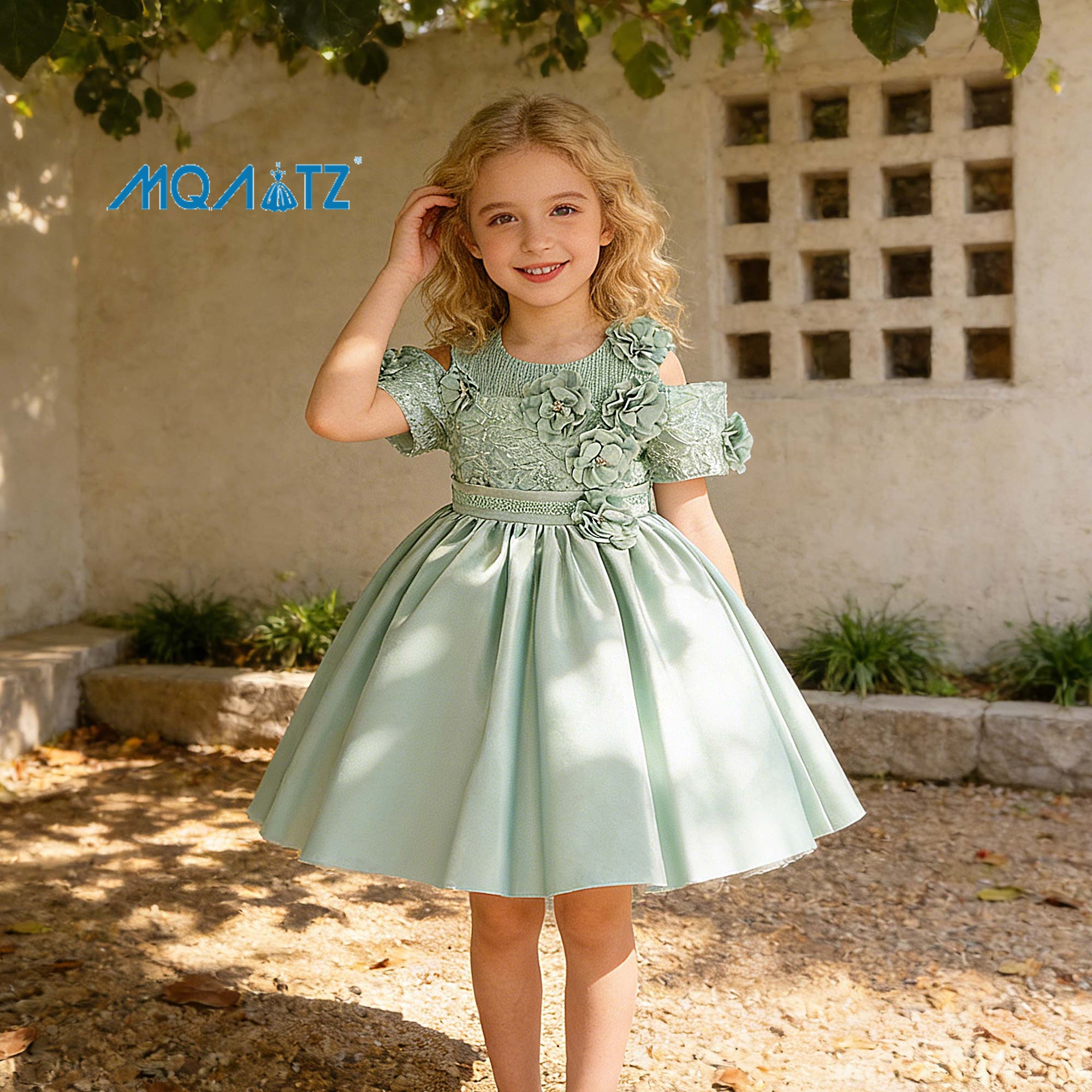 Low Price Green Satin Flower Girl Dresses Lace Applique Design | Alibaba.com