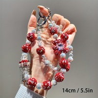 Breloque de téléphone perlée en strass à motif floral rouge, pendentif de sac artisanal lourd, cordon de poignet, cadeau bijoux pour femme