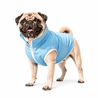 Manteau rembourré bleu pour chien, coupe-vent et résistant à l'eau, pour chiens de petite et moyenne taille, promenade en bord de mer, col montant, fermeture éclair avant, garniture blanche