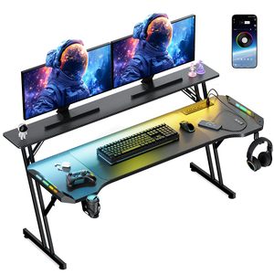 Sợi Carbon Màu Đen Thông Minh Máy Tính Gamer Bàn Với Đèn LED Bàn Chơi Game Với Ổ Cắm Điện Làm Việc Làm Việc Bàn Cho Nhà Văn Phòng - Product Image 1