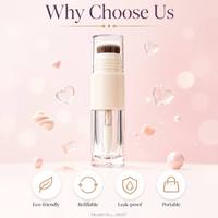 ISMAN 4ml Pinceau Fond de Teint Double Embout avec Éponge Volumineuse Douce en PETG Noir Rose Blanc Transparent – Kit Personnalisable Marque Privée