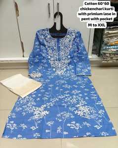 Kurti de Algodón Puro con Bordado Chikankari de Verano para Oficina, Kurtis con Bordado Chikankari Indio, Fabricante Mayorista - Product Image 2