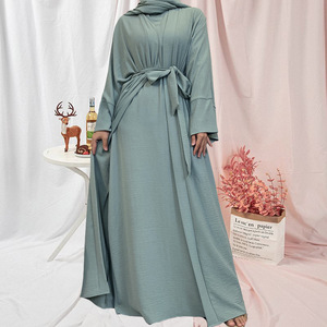 Nouveauté robe Abaya 2 pièces respirante à manches longues pour femmes musulmanes, ensemble ceinture, couleur personnalisée, taille, style modeste Dubaï - Product Image 2