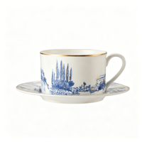 Ensemble tasse et soucoupe à café style turc simple, bord doré, en céramique, pour le thé de l'après-midi britannique, cadeau populaire pour la maison