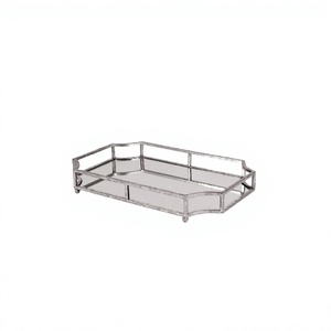 Fancy Decorative <b>Mirror</b> <b>Tray</b> for Home Decoration <b>Silver</b> Finished with Glass Metal <b>Tray</b> Stainless Steel Edges with Glass <b>Trays</b> - Product Image 1