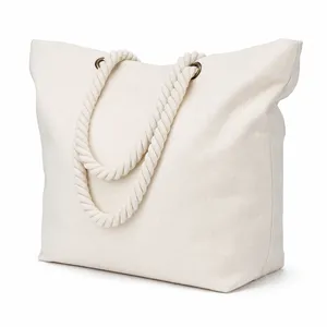Custom Logo Eco Thick <b>Canvas</b> <b>Large</b> Capacity Daily Grocery Shopping <b>Bag</b> Customizable for Business Tote <b>Bag</b> with Rope Handle - Product Image 1