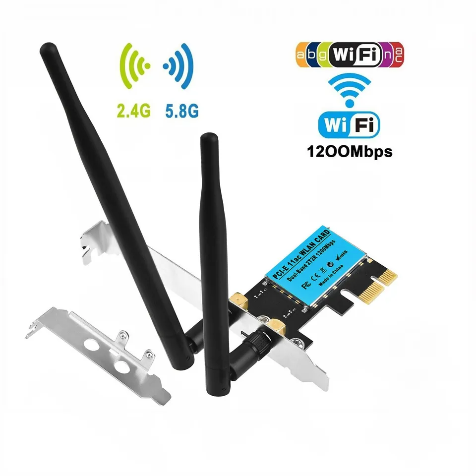 1200Mbps PCI-E WIFI kablosuz ağ kartı masaüstü 802.11AC Dual Band 2.4G/5G PCI e PCIe WIFI Bluetooth adaptörü Win 7 8 10 için