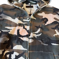 Sweat à capuche personnalisé en coton 300 g/m² avec double fermeture éclair, tricot gaufré, coupe ample, entièrement zippé, motif camouflage vieilli pour homme