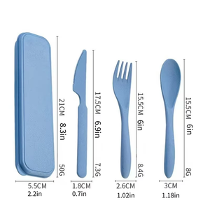 Flatware Set Portable Eco-friendly Reusable 3 Pcs Wheat Straw Knife Fork Spoon with Case for School Office Camping Picnic - Product Image 6