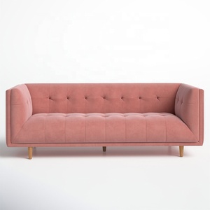 Divano Nordico Futon Imbottito in Velluto Rosa Chesterfield Sezionale Quadrato per Soggiorno Villa Park - Product Image 1