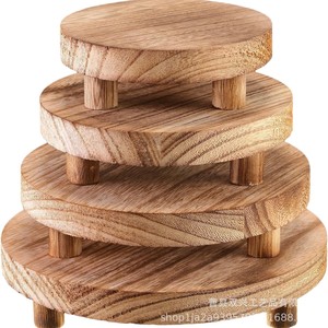 Bandeja redonda de madera para cupcakes, juego de té, soporte de exhibición, estante decorativo de escritorio, material de madera natural - Product Image 5