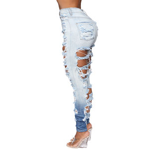 Vente en gros Nouvel Arrivage Streetwear <span class=keywords><strong>Jean</strong></span> Taille Haute Stretch Skinny Creux Déchiré Jeans Femmes Mode Lavé Chaud Sexy Fille Jeans - Product Image 2