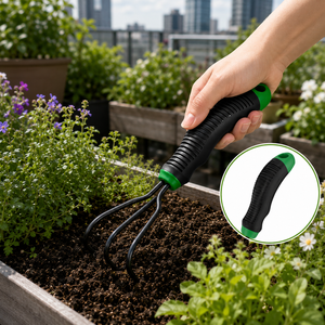 Outil de décompactage du sol en fil métallique avec finition époxy noire, cultivateur courbé avec griffes courbées, cultivateur manuel - Product Image 6
