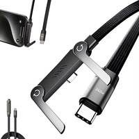 Cable Retráctil Tipo-C de Carga Rápida de 240W 5A, Diseño Plano Ultrafino, Trenzado de Nailon, con Soporte para Teléfono Móvil, Trípode, Uso Duradero
