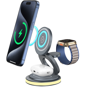 Chargeur sans fil portable au design unique, <span class=keywords><strong>3</strong></span> en 1, pliable, magnétique, chargeur sans fil rapide - Product Image 1