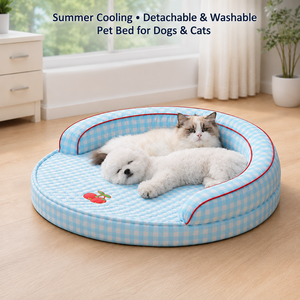 <span class=keywords><strong>Lit</strong></span> rafraîchissant d'été pour animaux <span class=keywords><strong>de</strong></span> compagnie en soie glacée, respirant, lavable, coussin doux amovible, canapé rond antidérapant et portable pour chiens et chats - Product Image 1