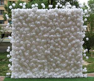 Muro de Flores Artificiales para Boda de 2.4m con Base de Tela, Rosas Blancas de Simulación, Decoración de Fondo para Bodas - Product Image 1