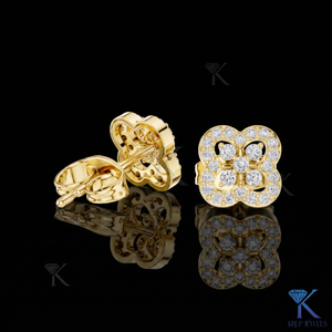 Lab Grown Diamond Quatrefoil <b>Stud</b> Earrings 4 Stone Cluster Pave Halo 14K 18K Solid Gold Fine Women Jewelry Anniversary Gift - Product Image 1