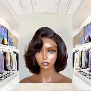 Perruque Lace Front sans colle en cheveux humains vierges vietnamiens bruts <span class=keywords><strong>Jazz</strong></span>, densité 250%, Lace 5x5, couleur brun moyen, coupe bob courte, noir - Product Image 2