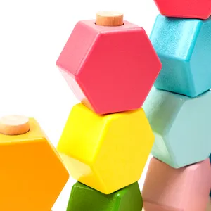 COMMIKI blocs géométriques jeu d'empilage jouets bloc de construction coloré en bois tumbling tour jeu vente chaude en bois pour enfants bois