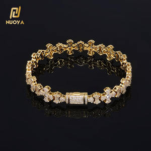 NUOYA gelang 12mm mewah untuk wanita, gelang zirkon kubik penuh desain silang zirkon gelang berlapis emas <span class=keywords><strong>18K</strong></span> perhiasan Iced Out - Product Image 1