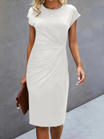 Robe midi moulante à manches courtes pour femme, avec col rond, couleur unie, décontractée, pour le bureau et les sorties en soirée