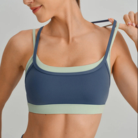 Soutien-gorge de sport pour femme, personnalisé, bicolore, bleu, double couche, dos croisé, bretelles réglables, respirant et extensible, idéal pour l'entraînement