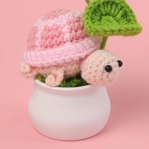 Factory Wholesale Handmade Crochet Mini Turtles Potted Toys Knitted Flowers Wool HandMade Crochet Home Car <b>Table</b> <b>Decoration</b> - Product Image 3