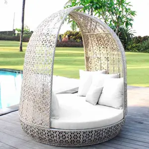 Eğlence veranda rattan havuzu cabana hasır bahçe yatağı açık yuvarlak yatak daybed