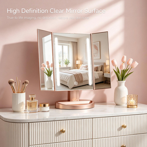 <span class=keywords><strong>Miroir</strong></span> de maquillage LED pliable à trois volets avec commande tactile, compartiment de rangement frontal, angle réglable, <span class=keywords><strong>miroir</strong></span> de vanité rechargeable - Product Image 5