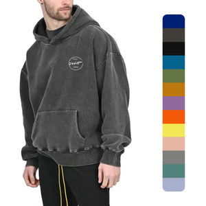 Premium 100% coton sweat à capuche court pour hommes personnalisé de haute qualité en détresse lavé rue Vintage impression goutte épaule automne - Product Image 1