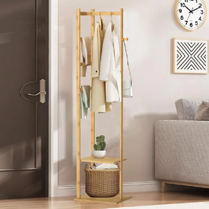 Nordic Corner <strong>Coat</strong> Rack with 2 <strong>Shelves</strong> Wood Clothes Rack with 3 Hanger <strong>Hooks</strong> and Pants Hanger for <strong>Entryway</strong> Bedroom Living Room - Product Image 2