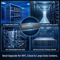 Mémoire DDR5 64 Go 6400 MT/s PC5-51200 2Rx4 RDIMM ECC Registered pour l'entraînement IA, l'informatique haute performance (HPC) et les serveurs DDR5