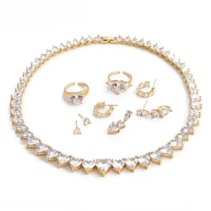 Heart Tennis Love Heart Diamond Choker Necklace Bracelet Earrings Rings Women Heart Jewelry Sets for Evening Party Wedding