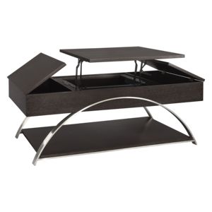 DB Moderne Salon Meubles 1pc Espresso Finition Ascenseur Table Basse Présentoir Durable Bois Chrome Métal Finition Unique - Product Image 3