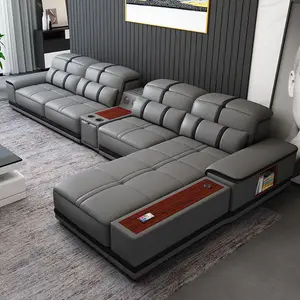 Móveis de sofá design italiano, conjunto de sofá de couro com interface usb ajustável e multifuncional para sala de estar