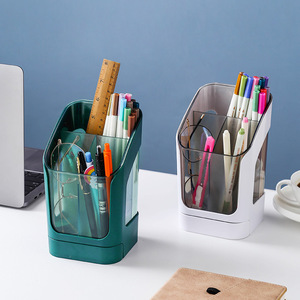 Desktop Pen Holder With Compartments Slanted Design Creative Storage Organizer For Office Desk Nordic Style White Rectangle - Product Image 3