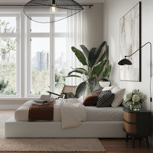 Phong cách Hiện Đại Nữ hoàng-kích thước cấu hình thấp nền tảng giường màu đen và trắng bọc phòng ngủ giường mềm mại - Product Image 2