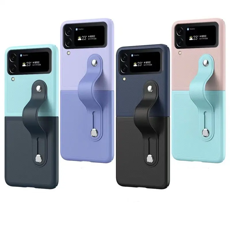 New Macaron Color Shockproof Wristband Cover For Samsung galaxy Z Flip3 and 4 Ring Light Mobile Phone Stand cases Cover