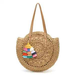 Bolsos Etnicos Tribales De Hombro Sencillos Bolso Casual Playa Tejido Con Cuentas Colores Paja Suelto A Buen Precio