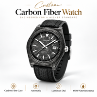 Montre automatique pour homme personnalisée, nouvelle, 42 mm, boîtier en fibre de carbone, cadran à mouvement mécanique, bracelet en caoutchouc FKM, étanche 10 ATM, luxe