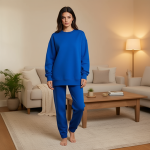 Ensemble de survêtement HDJ bleu roi en coton, sweat-shirt et pantalon oversize pour femme, grande taille, tenue décontractée d'automne, longueur intégrale - Product Image 1