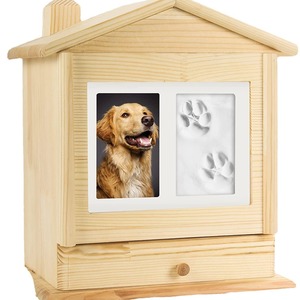 Pet Funeral Pet Urne mit Foto rahmen Paw Print Memorial House Form Hund Urne mit Schublade Hund Andenken - Product Image 1