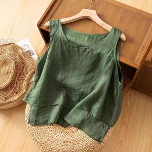 Green Cotton Linen Camisole Vest Loose Sleeveless Top Summer Women Casual Literary Style - Product Image 1