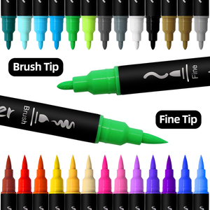 Marqueurs de peinture acrylique 120 couleurs, double pointe fine et pinceau, contenant 24 couleurs métalliques pour pierre, bois, <span class=keywords><strong>calligraphie</strong></span> - Product Image 4