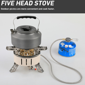 Poêle split <span class=keywords><strong>portable</strong></span> en acier inoxydable Brûleur à allumage piézo autre Équipement de <span class=keywords><strong>camping</strong></span> Coupe-vent Furious fire Copper five head poêle - Product Image 4