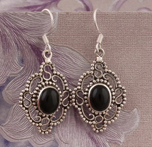 High Quality 925 Sterling Silver Antique Silver Hoop <b>Earrings</b> Natural <b>Black</b> <b>Onyx</b> Elegant Wedding Gift - Product Image 2