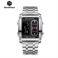NOVETHERA 2311 Jam Tangan Digital Quartz Fashion Stainless Steel Bisnis Persegi LED Mewah Vintage untuk Pria Hadiah Binbond