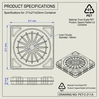 Boîte à pâtisserie, chocolat, bonbons, biscuits, carrée ou ronde, faite à la main, avec couvercle transparent en plastique PET écologique, best-seller, 166 mm, 211x211x33 mm