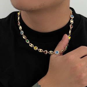 <span class=keywords><strong>Collana</strong></span> con Diamanti Colorati in Stile Europeo <span class=keywords><strong>e</strong></span> Americano per <span class=keywords><strong>Uomo</strong></span>, <span class=keywords><strong>Bracciale</strong></span> Versatile Hip-hop Retrò di Lusso Super Scintillante - Product Image 6